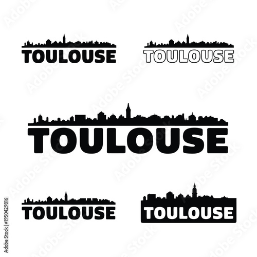 Toulouse cityscape silhouettes with repeated city name typography