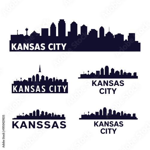 Silhouetted skyline of kansas city with repeated city name variations