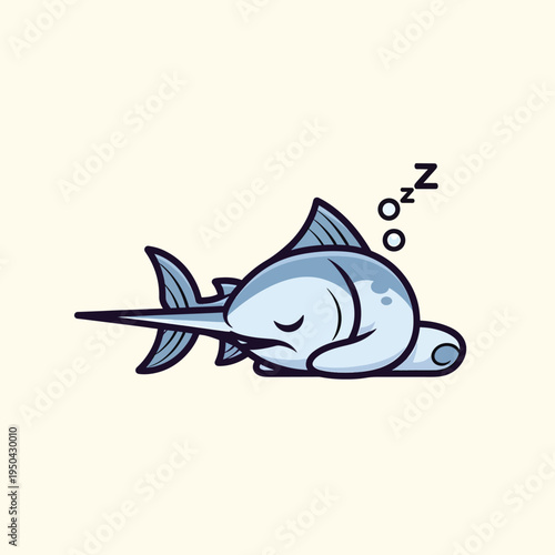 A cartoon hammerhead shark is peacefully sleeping, styled in a simple, flat design against a neutral off-white background. "Zzz" is floating next to it