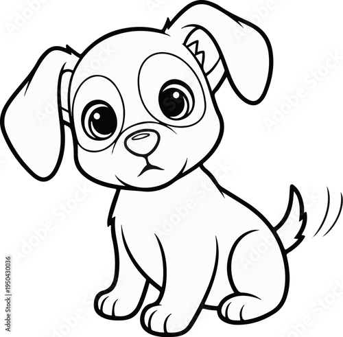 Adorable cartoon puppy with big expressive eyes sitting patiently