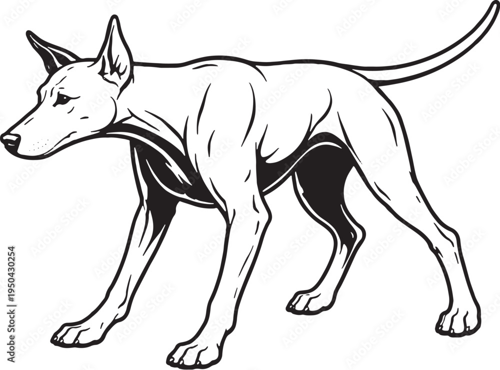 Obraz premium Doberman Pinscher Full Body Shake Black and White Line Art Illustration