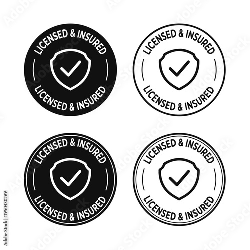 Licensed and Insured Certified Badge Stamp Set Black Outline Vector