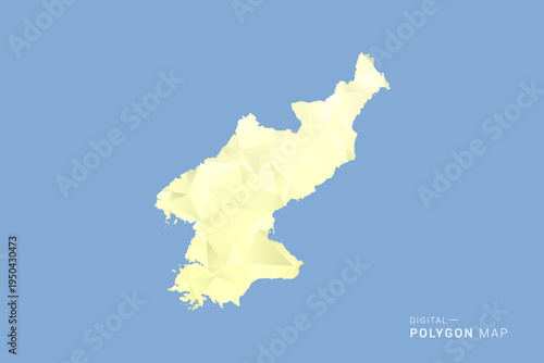 North Korea Map in low poly polygon vector style, geometric shape illustration with soft yellow tones on blue background, clean silhouette for infographic.