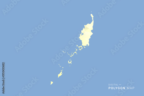 Palau Map in low poly polygon vector style, geometric shape illustration with soft yellow tones on blue background, clean silhouette for infographic.