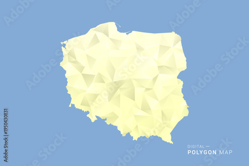 Poland Map in low poly polygon vector style, geometric shape illustration with soft yellow tones on blue background, clean silhouette for infographic.