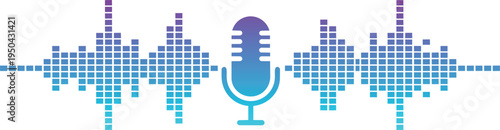 Microphone, soundwave visualization, digital audio concept, music production, podcast recording, broadcast technology, modern vector illustration, creative studio design, dynamic communication.
