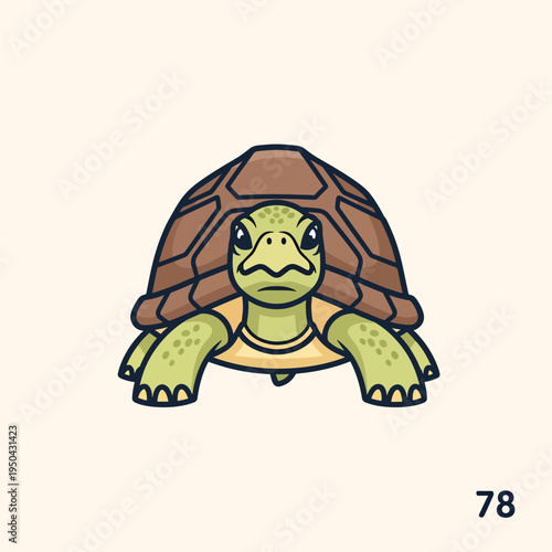 A cartoon depiction of a green turtle with a brown shell, wearing a yellow shirt, facing the viewer with a neutral expression