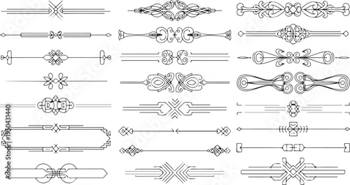 A collection of vintage decorative text dividers and ornamental flourishes for graphic design use
