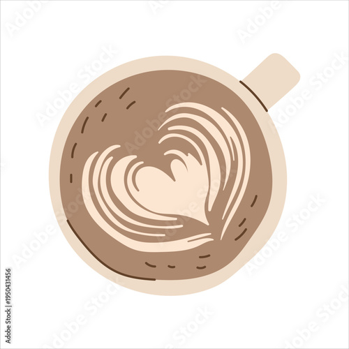 Top view latte art coffee cup with heart design