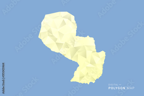 Paraguay Map in low poly polygon vector style, geometric shape illustration with soft yellow tones on blue background, clean silhouette for infographic.