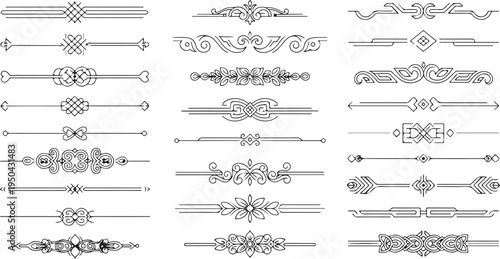 A collection of vintage style decorative text dividers and horizontal lines for graphic design