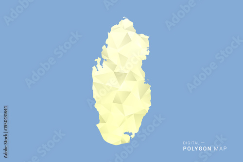 Qatar Map in low poly polygon vector style, geometric shape illustration with soft yellow tones on blue background, clean silhouette for infographic.