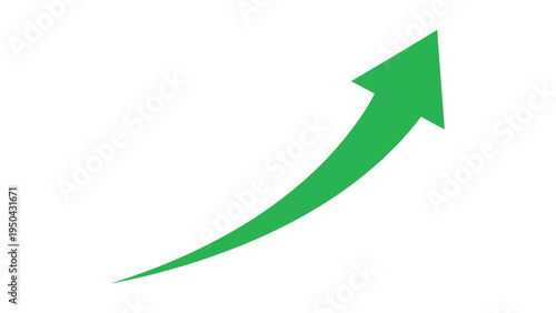 Long curved green arrow rising up concept of stock market business growth. Increasing financial profit and grow up trend sign vector.