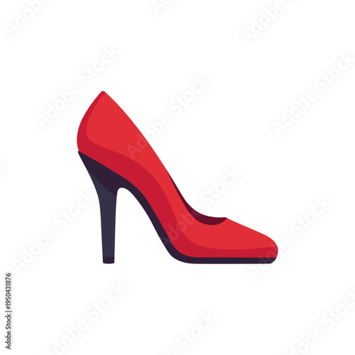 red high heel, fashion footwear, stiletto pump, colorful vector flat style illustration