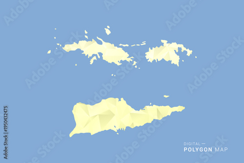 U.S. Virgin Islands Map in low poly polygon vector style, geometric shape illustration with soft yellow tones on blue background, clean silhouette for infographic.