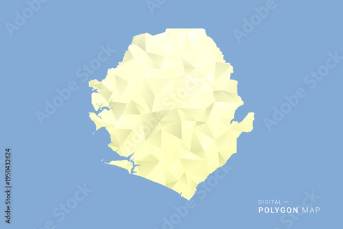Sierra Leone Map in low poly polygon vector style, geometric shape illustration with soft yellow tones on blue background, clean silhouette for infographic.