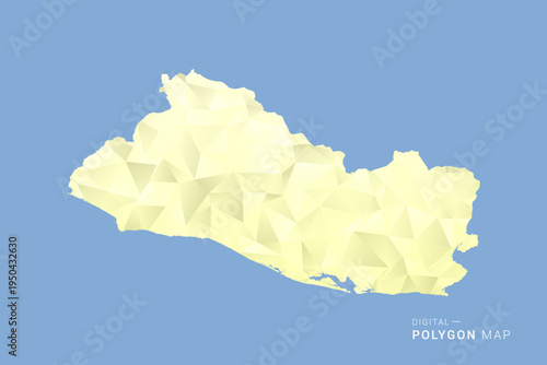 El Salvador Map in low poly polygon vector style, geometric shape illustration with soft yellow tones on blue background, clean silhouette for infographic.