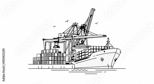 Cargo ship at dock with cranes loading containers