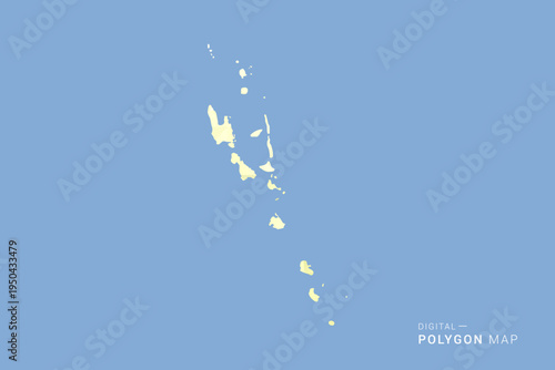 Vanuatu Map in low poly polygon vector style, geometric shape illustration with soft yellow tones on blue background, clean silhouette for infographic.