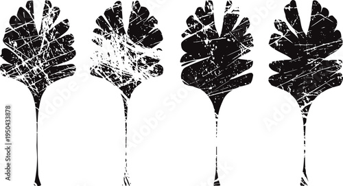 grunge oak leaves silhouettes in black with textured distressed effect