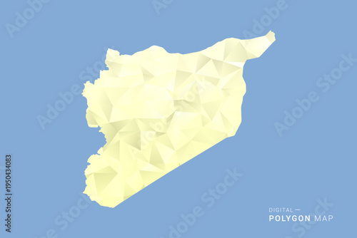 syria Map in low poly polygon vector style, geometric shape illustration with soft yellow tones on blue background, clean silhouette for infographic.