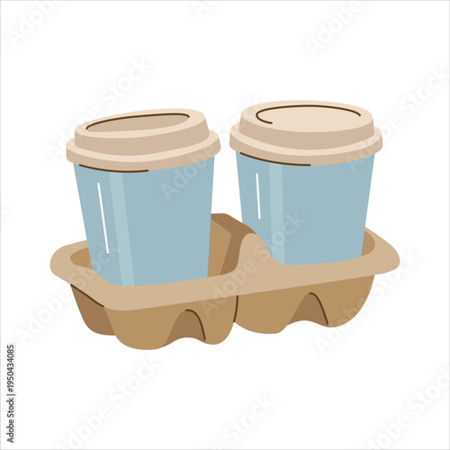 Quadro su tela Two takeaway paper coffee cups in cardboard holder