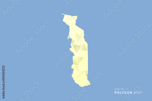 Togo Map in low poly polygon vector style, geometric shape illustration with soft yellow tones on blue background, clean silhouette for infographic.