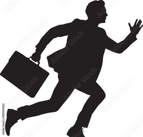 Silhouette of a businessman running with a briefcase