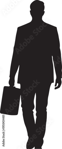 Silhouette of a businessman walking with a briefcase