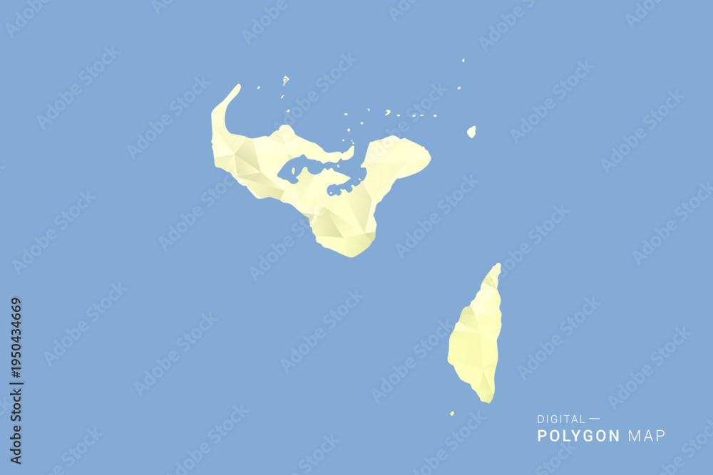 Obraz premium Tonga Map in low poly polygon vector style, geometric shape illustration with soft yellow tones on blue background, clean silhouette for infographic.