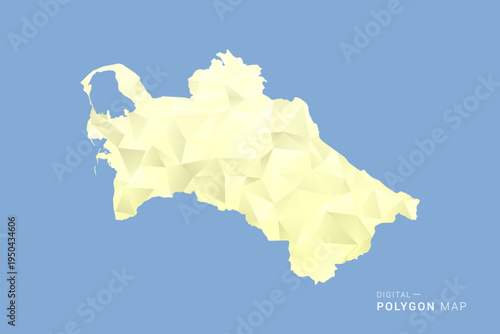 Turkmenistan Map in low poly polygon vector style, geometric shape illustration with soft yellow tones on blue background, clean silhouette for infographic.
