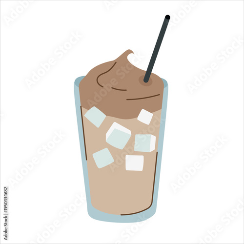 Iced frappe coffee with ice cubes in tall glass