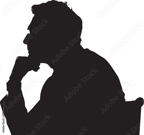 Silhouette of a man in thoughtful pose with hand on chin
