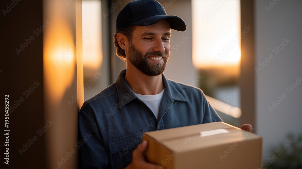 custom made wallpaper toronto digitalIris recognition system verifying identity of delivery driver holding package at suburban doorstep, contactless authentication for secure parcel handoff on spring morning, perfect for biometric