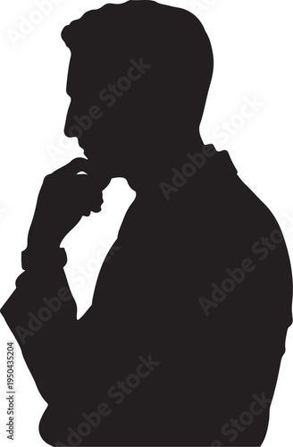 Silhouette of a man thinking with hand on chin contemplation
