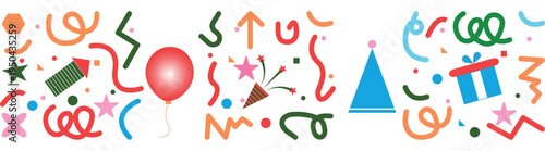 Colorful fun abstract doodle line shapes set