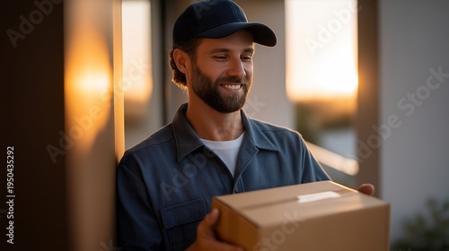Wallpaper Mural Iris recognition system verifying identity of delivery driver holding package at suburban doorstep, contactless authentication for secure parcel handoff on spring morning, perfect for biometric Torontodigital.ca