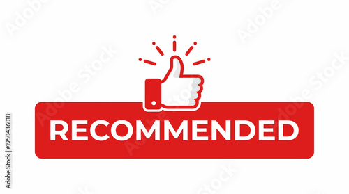 Recommended Stamp Icon, Thumbs Up Symbol, Red Distressed Label, Vintage Endorsement Vector Design for Marketing, Reviews, Product Approval, Business Promotion, Advertising, Customer Choice