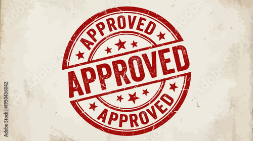 Approved Stamp Icon, Red Circular Seal, Distressed Vintage Mark, Official Authorization Vector Design for Documents, Applications, Business Validation, Financial Approval, Legal Confirmation, Office R