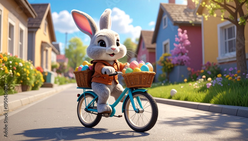 Easter Bunny Bicycle Springtime Festive Illustration