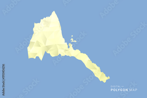 Eritrea Map in low poly polygon vector style, geometric shape illustration with soft yellow tones on blue background, clean silhouette for infographic.
