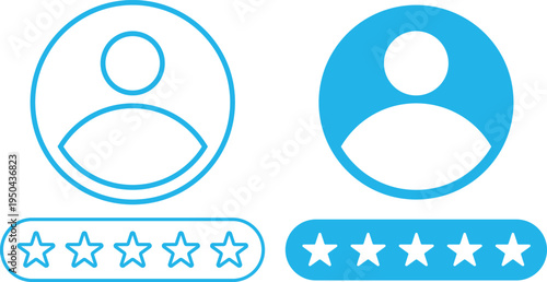 Two blue rating icons with star reviews on a white background