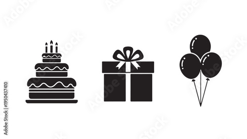 Birthday Celebration Icons Isolated On White For Party Concepts