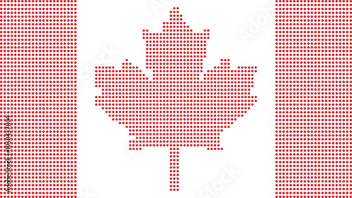 A stylized Canadian flag made up of small red dots on a white background