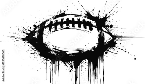 American football illustration with abstract black ink splatter and grunge design