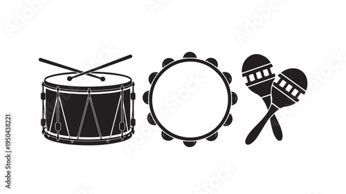 Drums Tambourine Microphones Isolated On White For Music Equipment Concepts