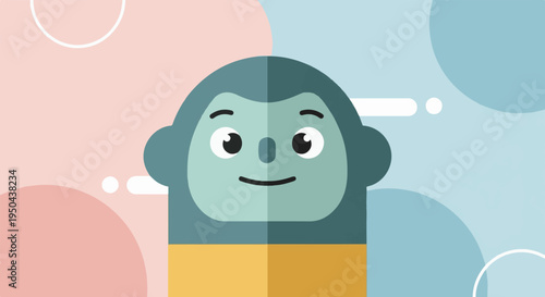 A friendly, blue cartoon character with a yellow body and pastel background