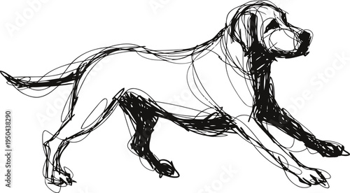 sketch of a dog in motion running forward with dynamic fluid lines