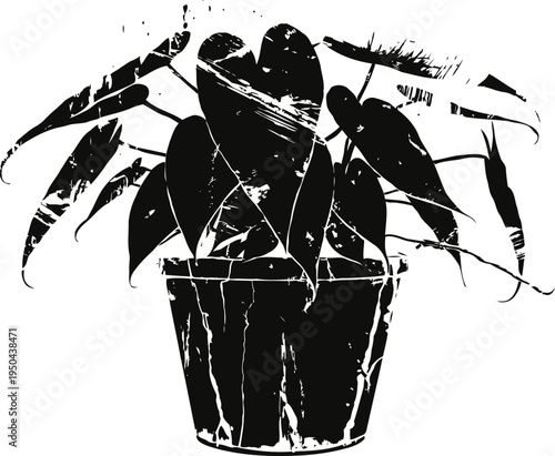 Potted heart shaped leaves houseplant with natural texture and minimalistic monochrome design