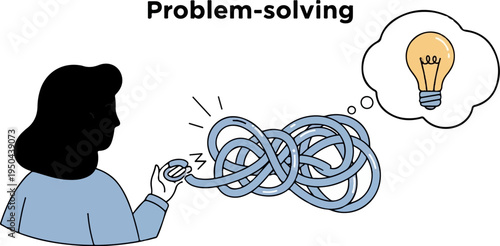 A person untangles a knot, thinking of a bright idea